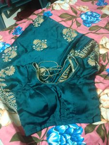 Elegant Teal &amp; Gold Embroidered Saree