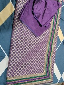 Purple Saree With Multi Border