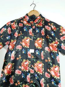 Floral Printed Casual Shirt (Black)