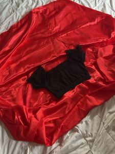 Red satin saree with free blouse