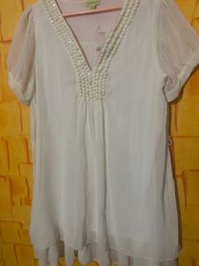 White Beaded V-Neck Tunic
