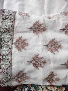Elegant Embroidered Kurta with a Head Scard Maroon