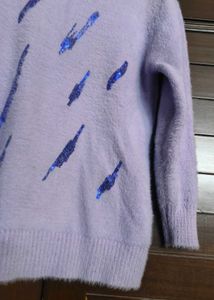 Women Lavender Sequin design Knit Sweater
