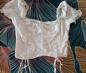 White Eyelet Puff Sleeve Crop Top