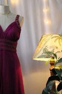 Magenta V-Neck 90s Bollywood Dress