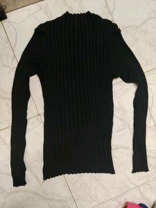Ribbed Black Turtleneck Top