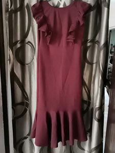 Elegant Maroon Ruffle Dress