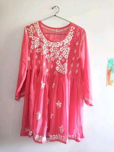 Embroidered Pink Kurti