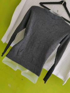 Gray Knit Pullover Sweater