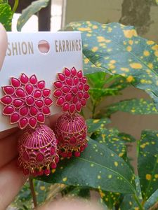 Pink Jhumka Earrings