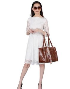 Jakanari Women A-line White Knee Length Dress