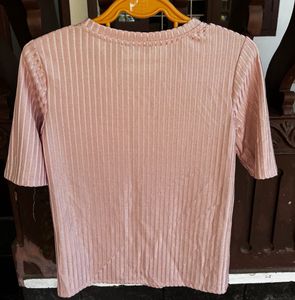 Pink Ribbed Fitted Top