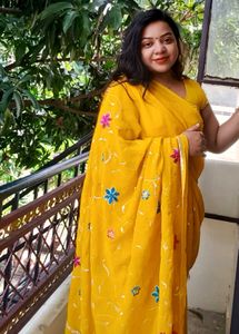Elegant Yellow Floral Saree