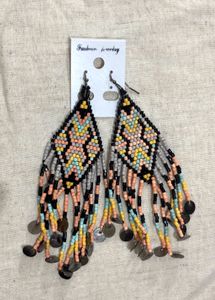 Combo Beaded Fringe Statement Earrings