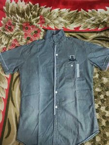 Imported Denim Short Sleeve Button Down