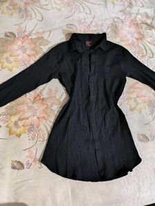 Black Semi Sheer Fitted Georgette Y2K Shirt
