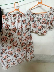 Off Shoulder Top With Stretchable Fabric And Skirt
