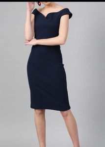 Navy Off-Shoulder Sheath Dress