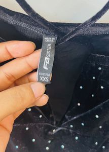 FB SISTER BLack Velvet Polka Dot  Crop Top