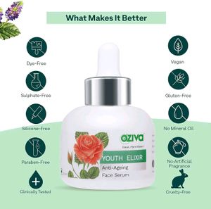 OZiva Youth Elixir Anti-Ageing Face Serum (with Phyto Retinol, Rose &amp; Tiare Flower) for Wrinkle Reduction &amp; Skin Tightening (Youth Elixr Serum, 30 ml)
