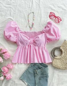 Pink Striped Puff Sleeve Top
