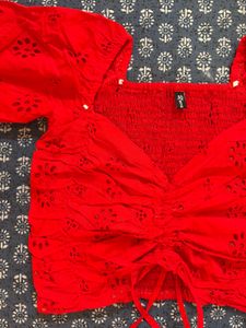 Red Floral Cut Out Top