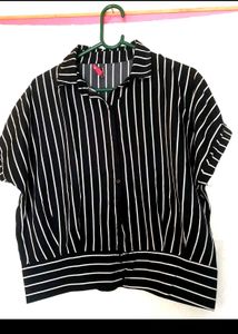 Black Striped Crop Shirt