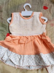 Baby Girl Cotton Dress With Pant Pink