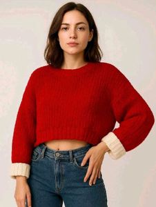 Red Knit Cropped Sweater