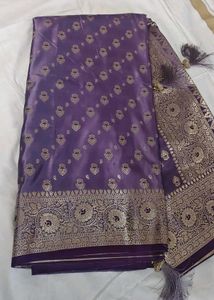 Elegant lavender satin Banarasi Saree