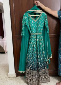 Ethnic Gown Bandhani Georgette, Gold Embroidery