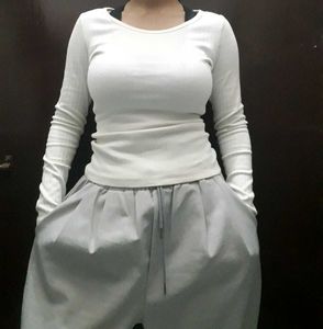 White fitted Long Sleeve Top