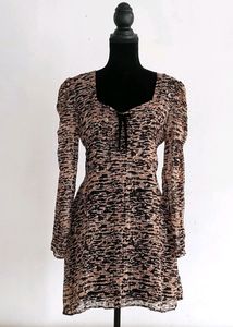 Zara Sweetheart Animal Print Sheer Sleeves Dress
