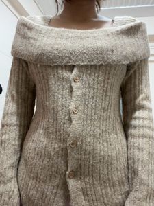 Beige Off The Shoulder Sweater