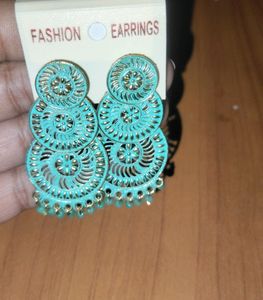 New Green Three Layer Earrings