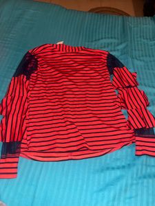 Striped Ruffle Sleeve Top