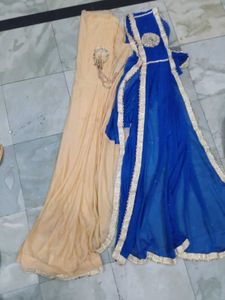 Elegant Golden Blouse Along With Ready 1 Min Saree