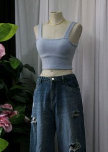 Blue Fuzzy Cropped Tank