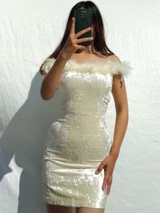 Feather Velvet White Mini Dress