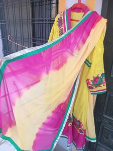 Yellow Kurta With Beautiful Pink Ombre Dupatta