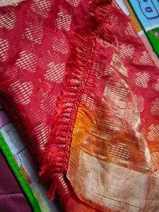 Orange &amp; Red Embellished Saree