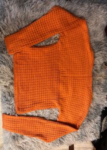 orange full sleeve crochet crop top