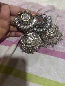Oxidized Silver Jhumka Earrings