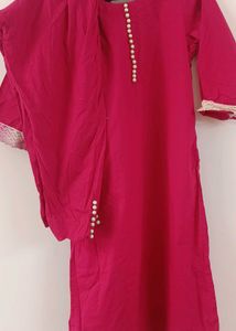 Elegant Pink Suit with Heavy Golden Lace Dupatta ✨