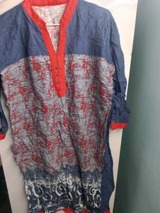 Floral Print Kurti with Red Trim