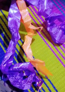 Purple Ribbon on Colorful 2 Flowers