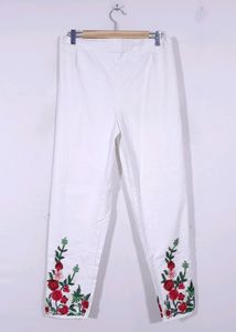 White Ankle Length Embroidered Salwar(Women's)