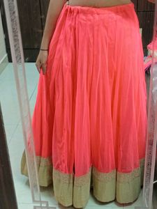 Coral Lehenga Skirt With Dori And CanCan