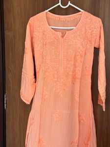 Peach Embroidered Kurta