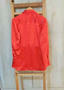 Red Partyware Satin Shirt Size-38- Length 29 Inch